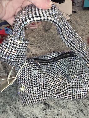 Madison West Silver Crystal Rhinestone Mini Shoulder Bag